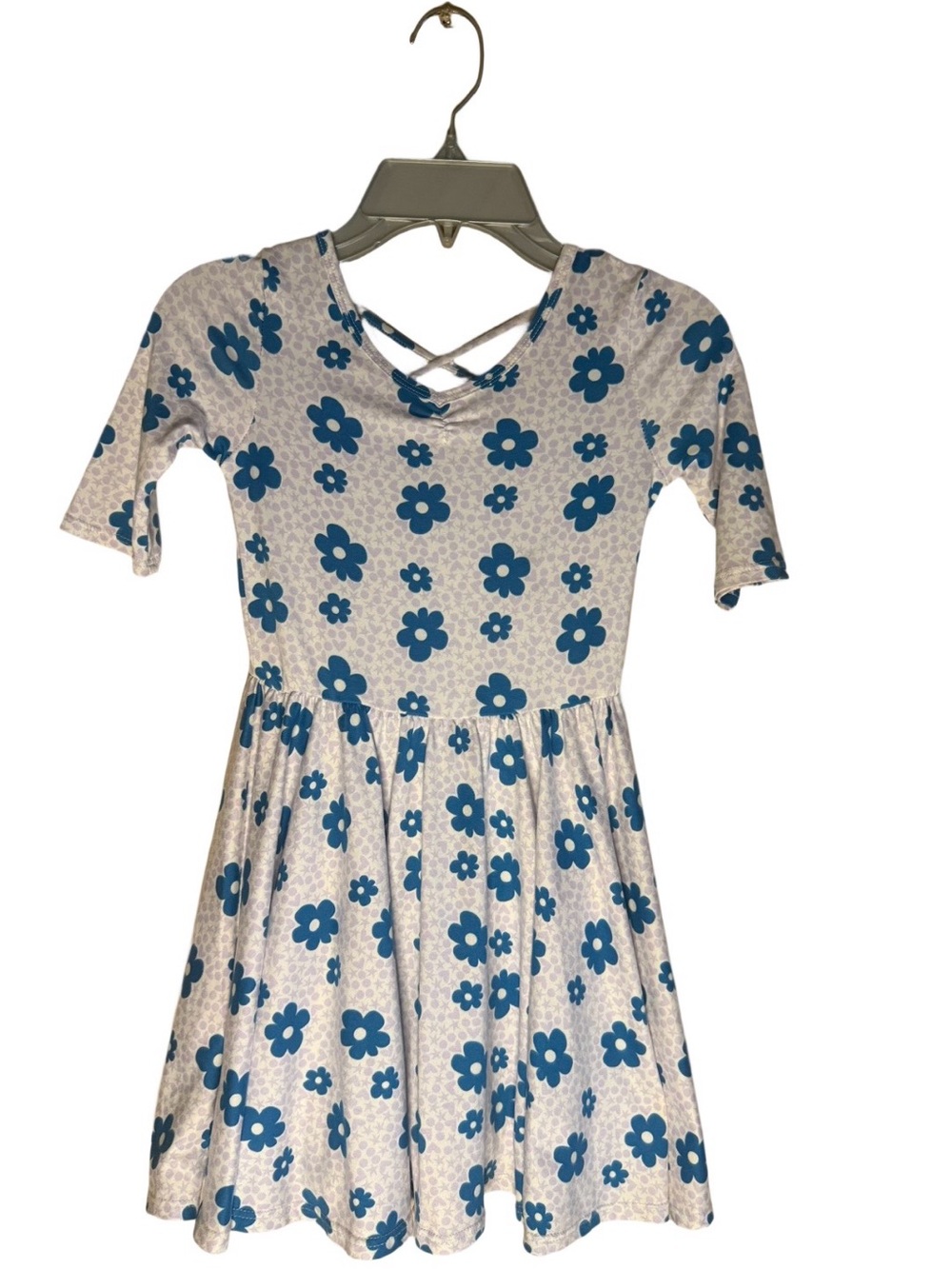 DotDotSmile Girls Blue Floral Twirl Dress Cross Back